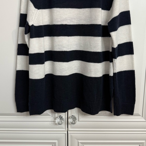 Sung Alfred Sung Sz Large Navy and White Striped Crew Neck Sweater Cotton/Linen - Picture 7 of 9